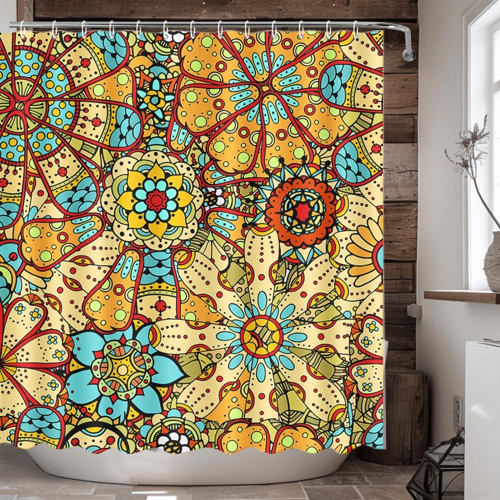 Paisley Boho Shower Curtain Mandala Indian Paisley Colorful Floral Shower Curtain for Bathroom Abstract Flower Art Bathtub Decor
