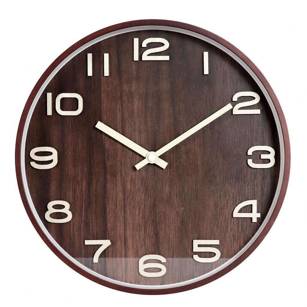 Round Wall Clock with Wood Frame Long-Lasting Quartz Glass Front