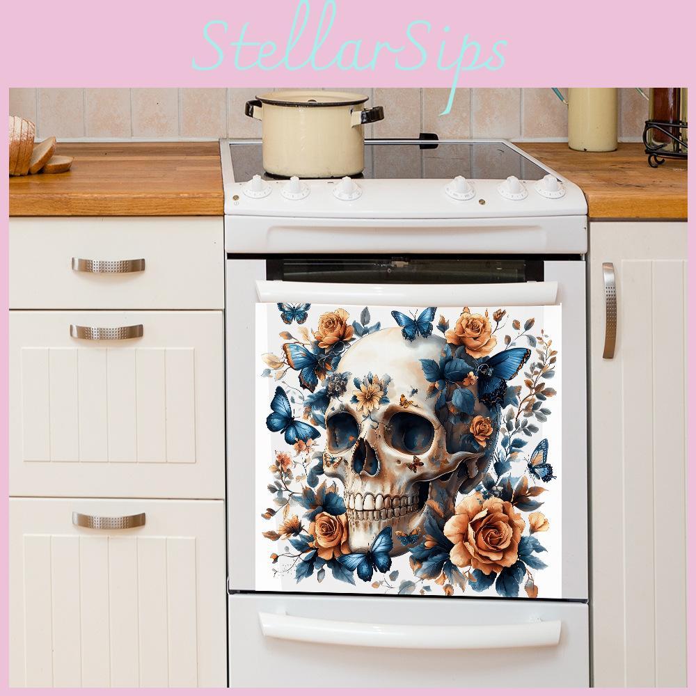 Smiling Halloween Skull With Flower Butterfly Stickers For Lounge Decor Area