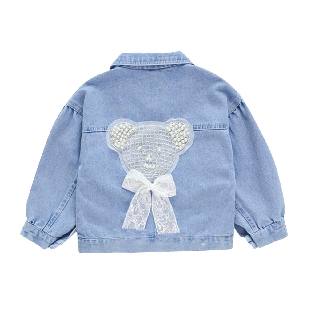 Drăguță Jachetă Denim Pentru Băieți Și Fete, Jachetă Denim Pearl Teddy Bear Pentru Fete