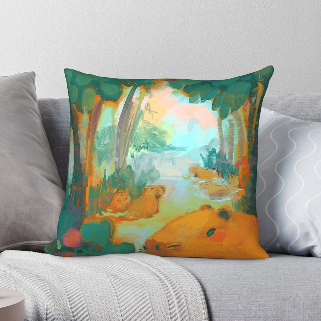 Capybara Square Pillowcase Polyester Linen Velvet Printed Zip Decor Pillow Case Home Cushion Cover