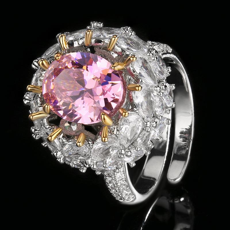 Bague Bijou Zircon Diamant Rose Diamant Jaune Premium Bague Ouverte Vent Femme Lot