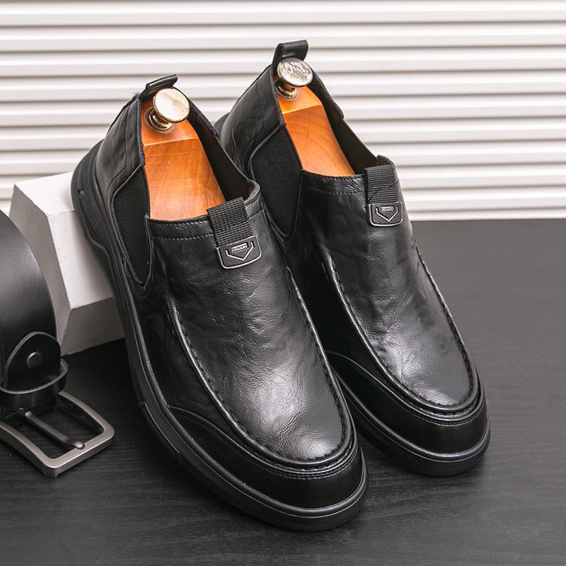 

Spot men s one-pedal leather shoes overalls lazy shoes Korean version of youth low-top shoes soft-soled dad shoes 38