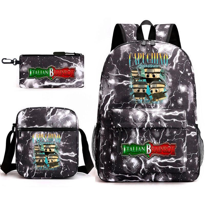 

Tongtongsaur American Shanhaijing Funny Abstract Pattern Backpack Primary School Bag Three-Piece Set Three-piece set
