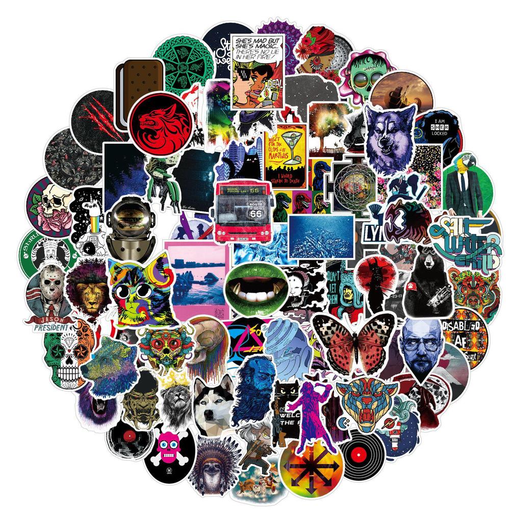 100 Colorful Classic Suitcase & Helmet Waterproof Stickers: European & American Style, Cartoon & Graffiti Designs