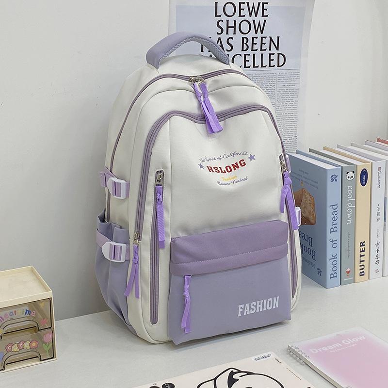 High-value schoolbag female college students contrasting large-capacity backpack junior high school students simple casual computer backpack tide