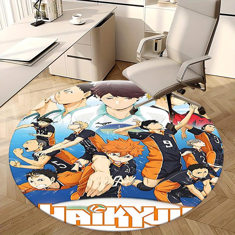 1pc Haikyuu Anime Design Round Carpet - Office Chair Mat, Non-Slip Rug for Home Decor, Living Room, Bedroom, Game Room