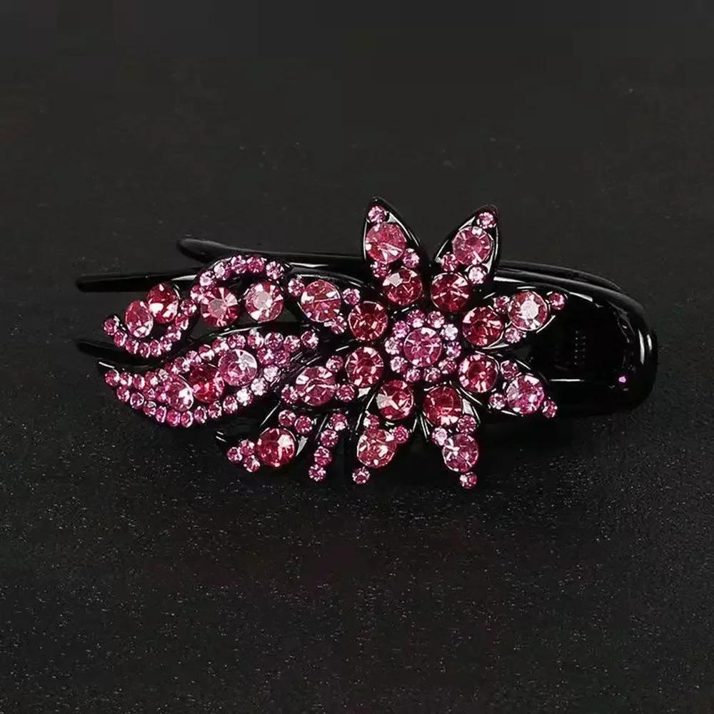 Shiny Rhinestone Hairpin Flower Leaf Duckbill Hair Claws Retro Hair Clips Accessories For Women Shinning Ponytail Headwear