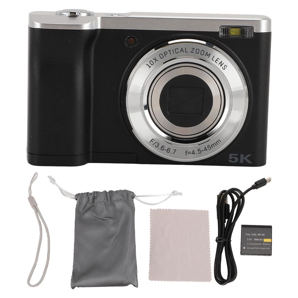 5K Digital Camera for Photography 10x Optical Zoom Retractable Lens 16MP Front 12MP Rear 6 Axis Anti Shake Autofocus