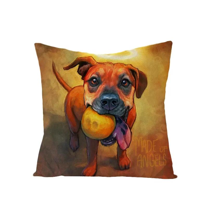 Animal Printed Cute Dog Cushion Cover Linen Poppy Throw Pillow Cover Decorative Sofa Pillow Case Pillowcase 45X45Cm
