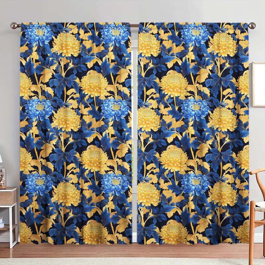 2pcs Elegant and Luxurious Chrysanthemum Curtains Shade and Privacy Protection Suitable for Decorating Various Rooms