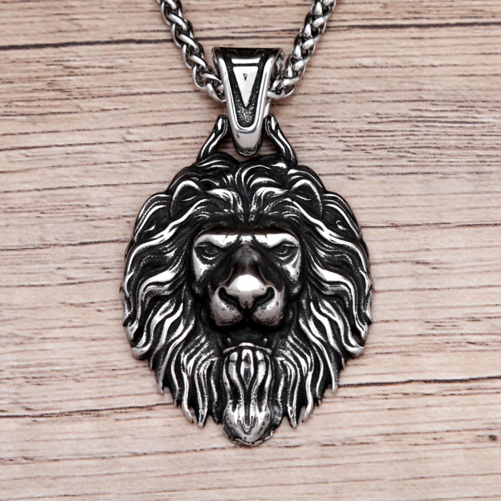 Vintage Unique Stainless Steel Lion Pendant For Men Punk Hip Hop Animal Biker Necklace Amulet Fashion Jewelry Gift