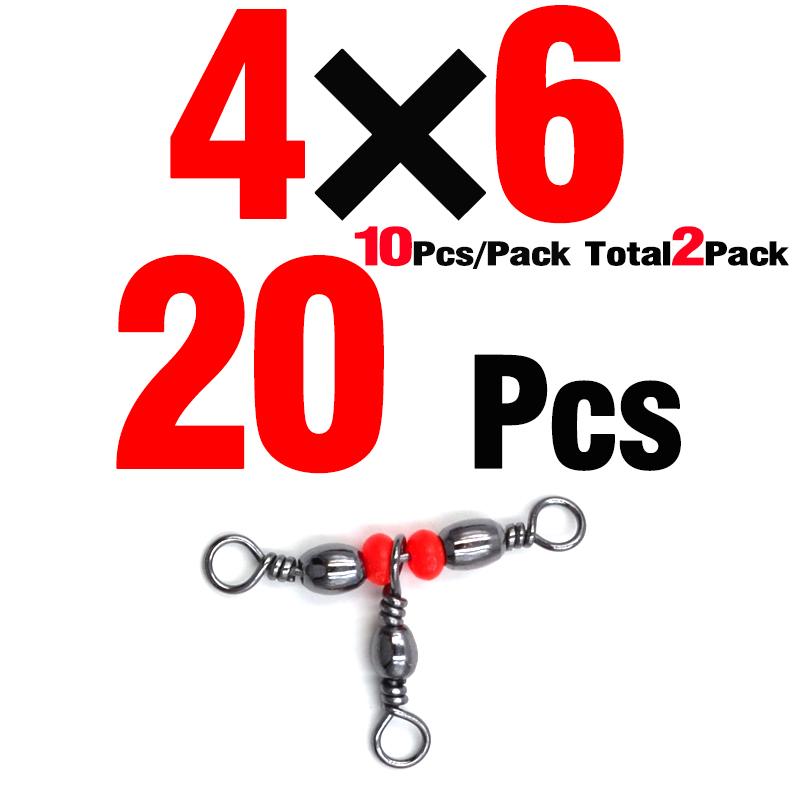 MNFT 20 Stück 11 Größen 3-Wege T-Drehgelenk Barrel Swivel Verbinder Rote Perlen Triple Swivel Kreuzleine Angelzubehör Angelzubehör