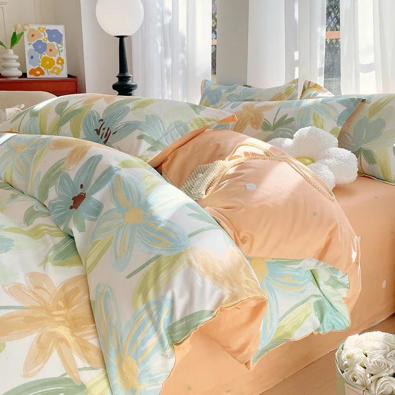 

Хлопковый цветочный пододеяльник Twin Queen Botanical Flower Комплект постельного белья Двусторонний пододеяльник с 2 наволочками для девочек и женщин Single 150x200cm