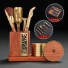 Wooden Coaster Set With Copper Inlay Heat-Resistant Tea Cup Trivet Kung Fu Ceremony Home Kitchen