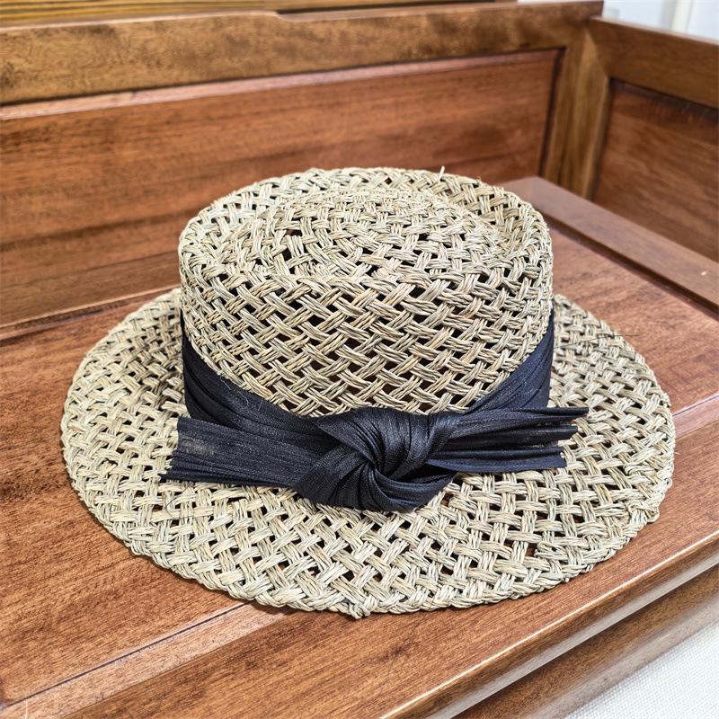 Straw Hat Women's French Vacation Salty Straw Woven Concave Top Top Hat Summer Sun Protection Visor Retro Versatile Casual Beach Hat