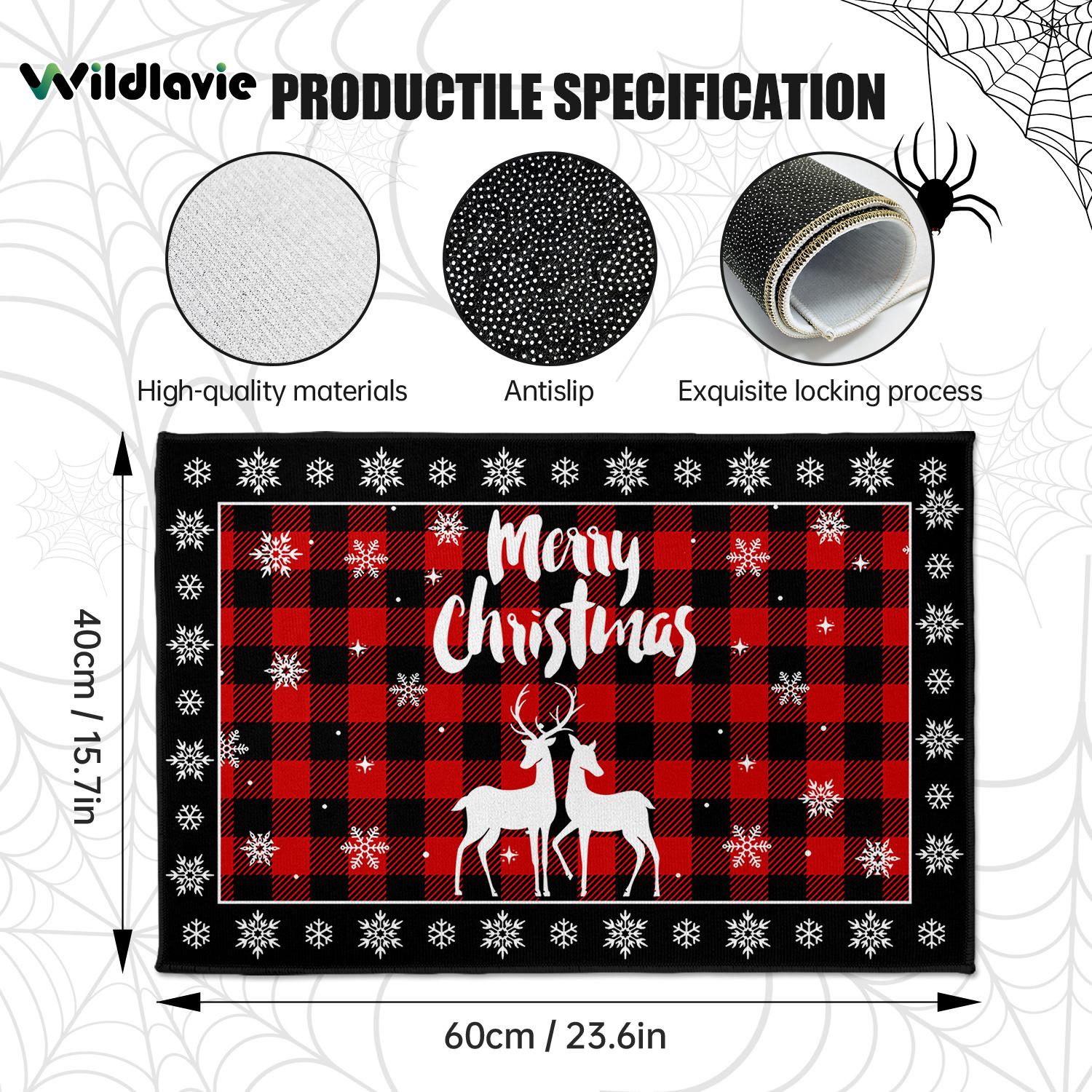 

VIKAMA Christmas Carpet Premium Red Plaid Doormat Outdoor Carpet Welcome Mat Christmas Living Room Carpet Rug For Bedroom 40X60CM (1.3X2FT