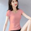Korean Style Avocado Green Crew Neck Women's Slim Fit Cotton T-Shirt