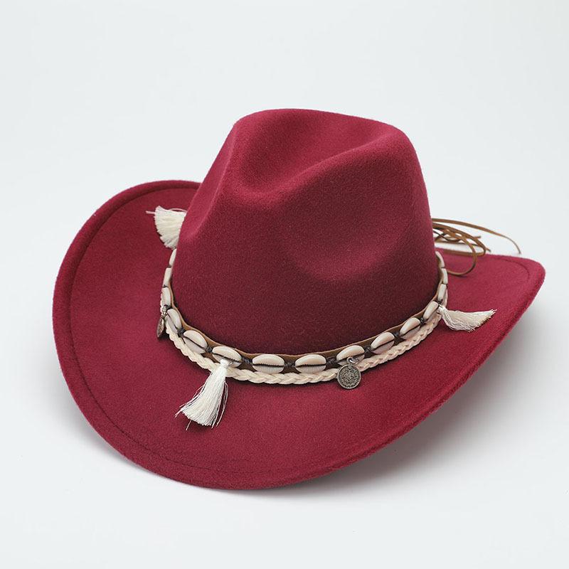 Western Cowboy Hat Ethnic Wool Jazz Hat Fashion Convex Top Men's and Women's Felt Hat Top Hat