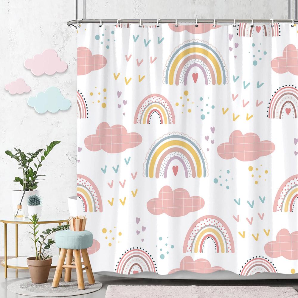 Beautiful Love Rainbow Shower Curtain Gift Idea Bohemian Printed Pattern Polyester Fabric Bath Curtain Bathroom Decor with Hooks