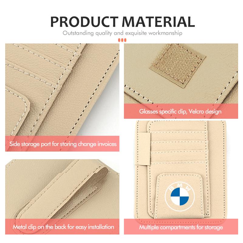 For BMW Car Sun Visor Storage Bag Sunglasses Organizer Holder Card Clip G30 G20 M3 M5 E91 E92 E93 E36 E70 X3 X4 X5 X1 E39 F30
