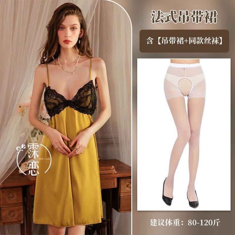 Sex Underwear, Deep V Lace Show Large Suspender Dress, High-end Pure Lust Women's Clothing