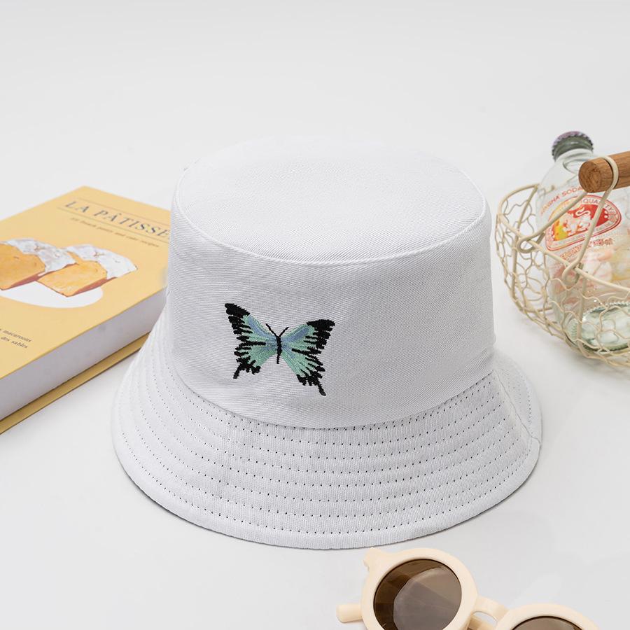 Children's Korean Style Butterfly Embroidery Bucket Hat - Spring/Summer Outdoor Sun Protection