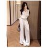 Korean Style Spring 2026 Women's White Hoodie & Wide-Leg Pants Casual Set
