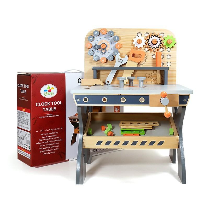 Baby Clock Cognitive Tool Table Simulation Screw Hammer Toolbox Disassembly and Assembly Wooden Play Home Educational Toys