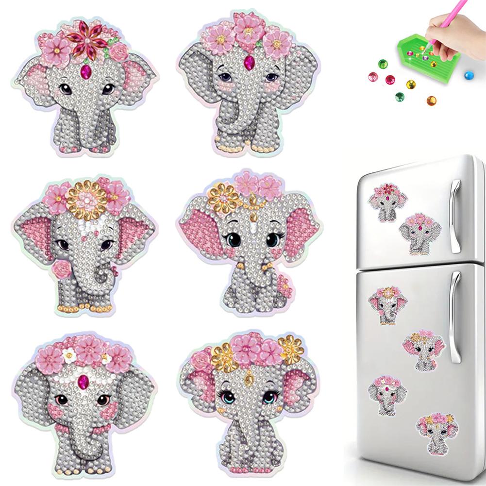 6Pcs Animal DIY Diamond Painting Fridge Magnets 6Pcs Animal Print DIY Crystal Sparkling Diamond Magnets Set for Art Crafts Gift