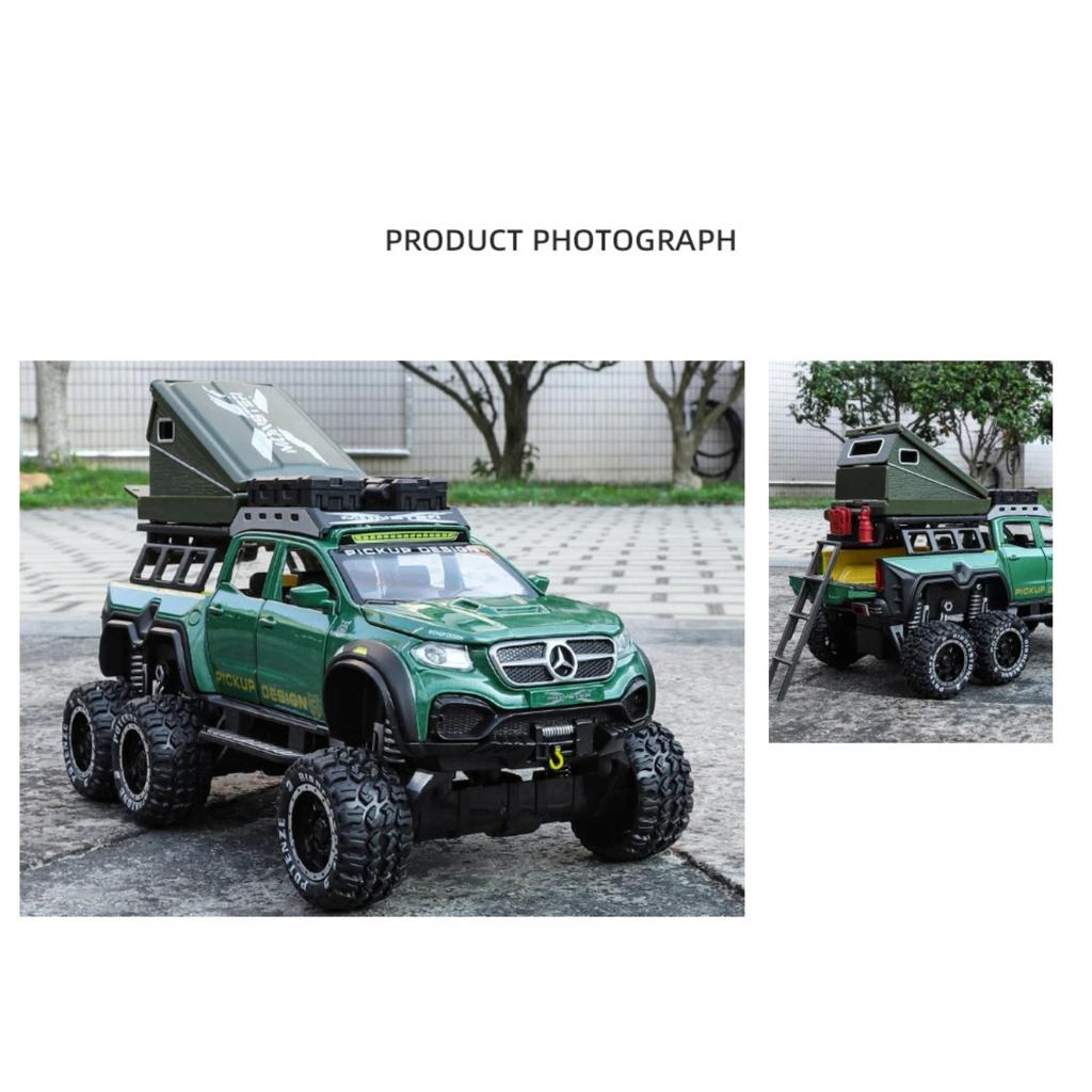 1/28 BENZ  X-CLASS 6X6 Camping Off-road Vehicle Alloy Car Model Sound and Light Children's Toy Collectibles Birthday gift