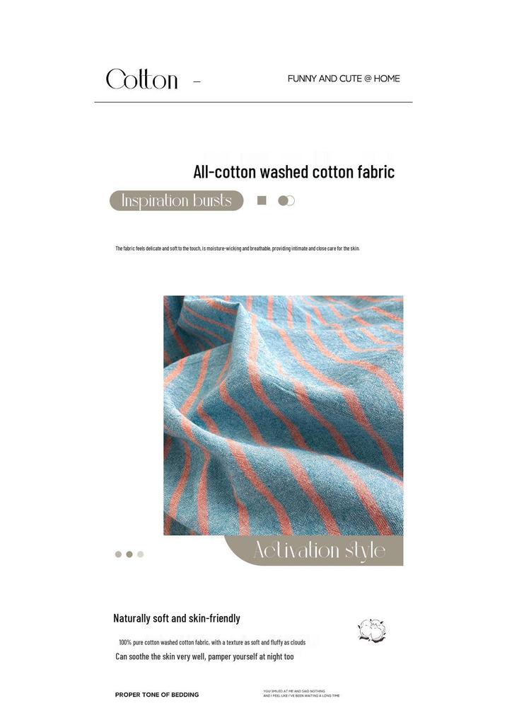 Literary Wabi-sabi Cotton Striped Bedding Set - Three-Piece Dormitory Duvet Cover with Fitted Sheet