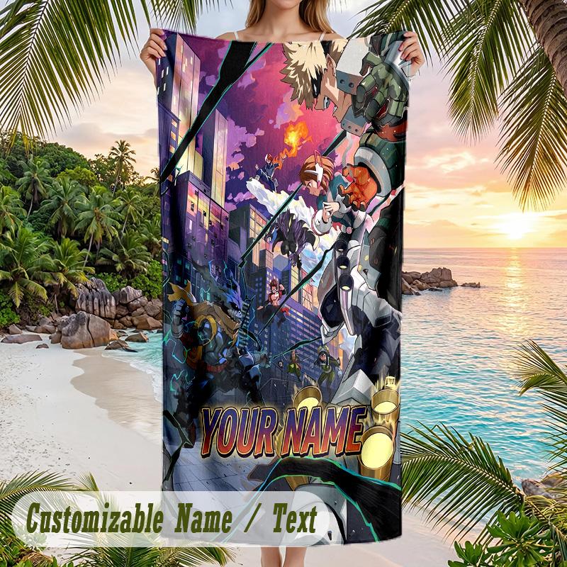 My Hero Academia Beach Towel, Personalized Custom Name Text, Quick Dry Large Absorbent Towel For Beach Pool