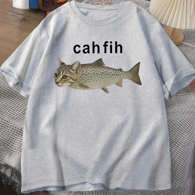 Qui comprend ! Ce Chat a un Corps de Poisson, Mode Fun et Drôle à Manches Courtes, T-shirt en Coton Doux d'Été pour Enfants et Adultes