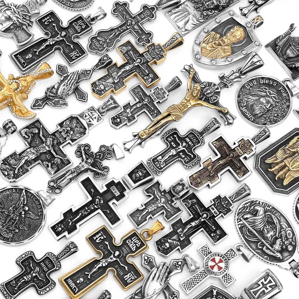 Edelstahl Jesus Kreuz Anhänger Wikinger Halskette Herren Schild Drachentöter Amulett Anhänger Nikolaus Jugend Schmuck