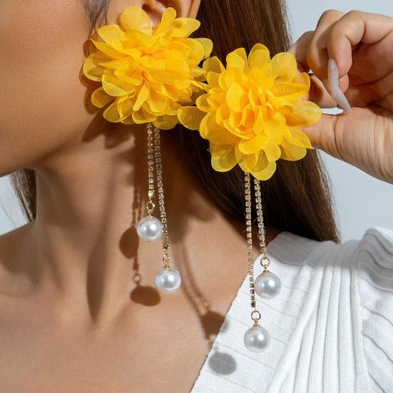 Große Stoffblumen-Ohrringe Boho Faux-Perlen Hänge-Ohrringe Lange Strass-Quasten-Ohrringe für Feiertage Urlaubs-Partys Strand