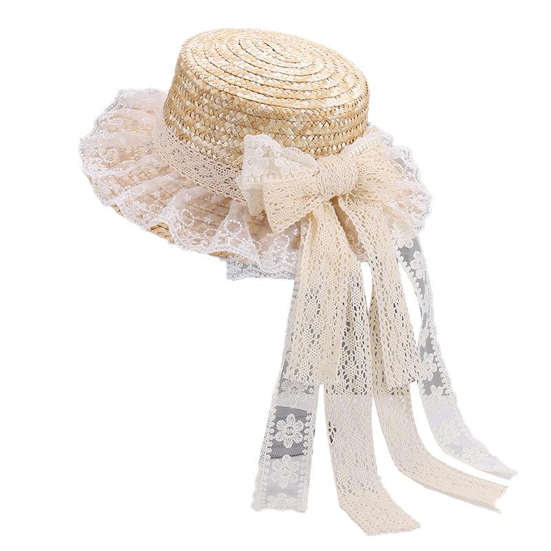 Women's Elegant Straw Hat with Lace Trim & Bow Ribbon, Fresh Style Versatile Outdoor Travel Sun Cap, Breathable UV Protection
