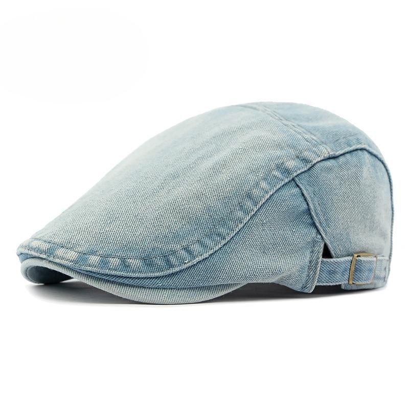 Vintage Washed Denim Beret for Men Women British Retro Flat Cap Solid Color Cotton Newsboy Cap Adjustable Duckbill Cap