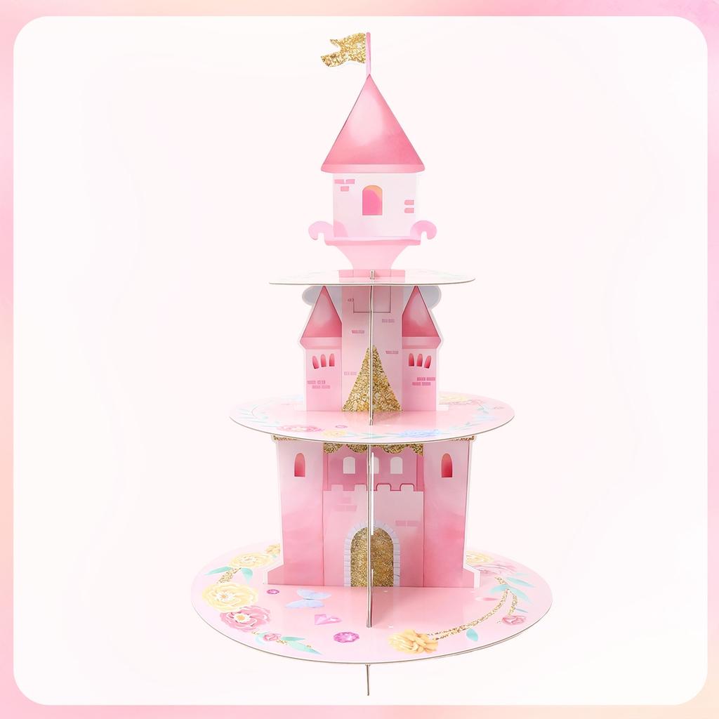 3 Layers Watercolor Princess Cupcake Stand Cardboard Castle Shape Cake Stand for Baby Anniversary Birthday Tea Party Supplies