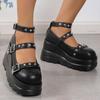 Doratasia Retro Ins Black Round Toe Heel Studded Punk Nightclub Ladies Mary Jane Y2 Lace Buckle Lolita Women'S Shoes