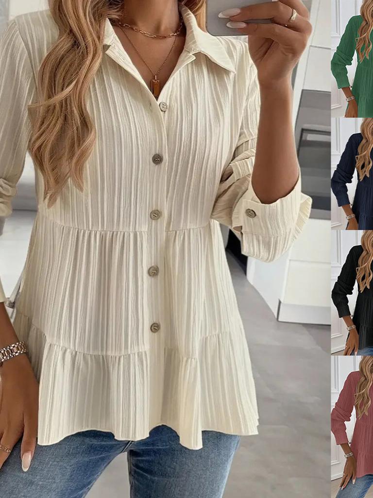 Spring/Autumn Women's Clothing Solid Color Fashion Comfortable Versatile Long Sleeve Shirt Comfortable Casual Style