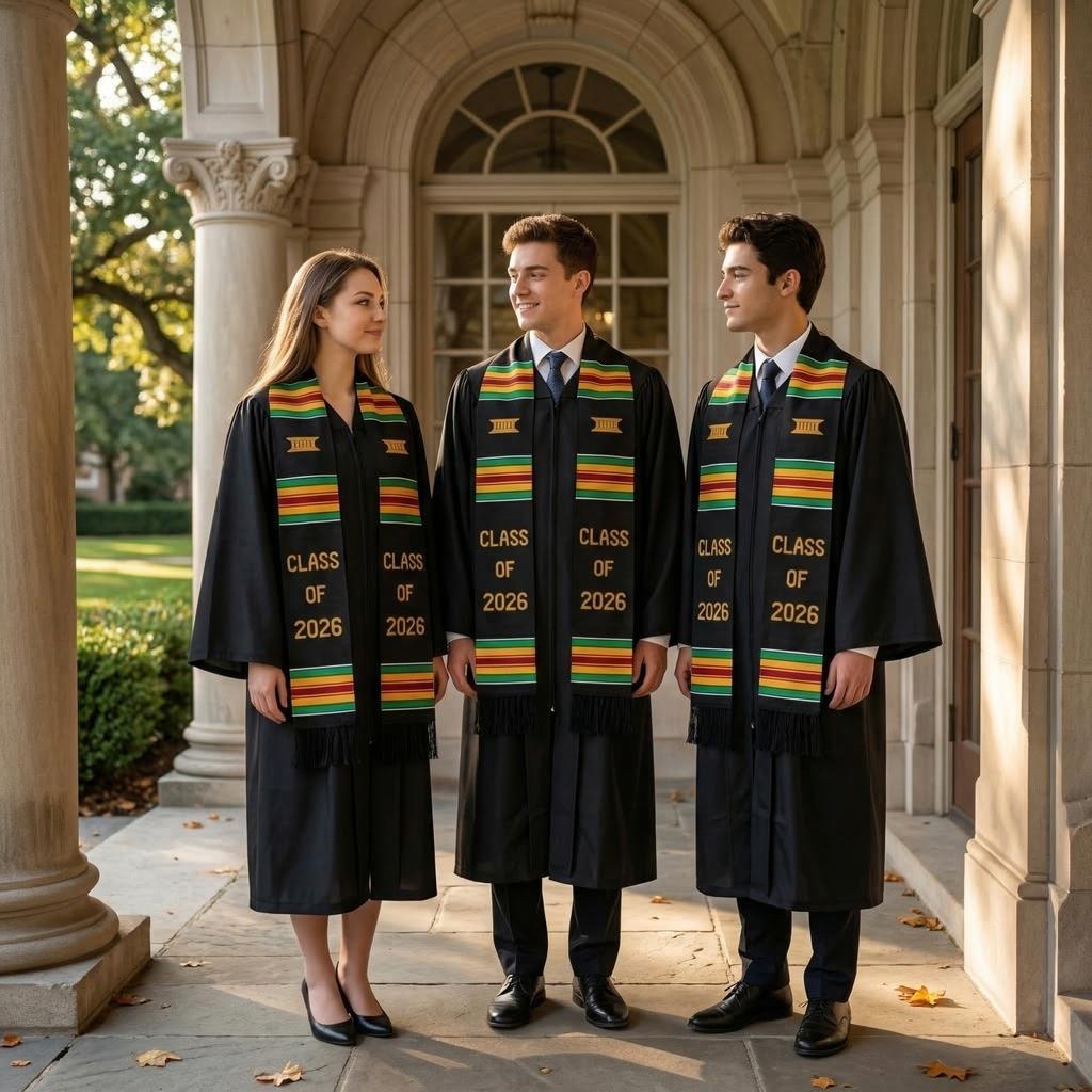 Schwarzer Satin-Schal mit doppelten Quasten 2026 Abschlussband Schal für Erwachsene Ehren-Schulterband - Gedruckte Version