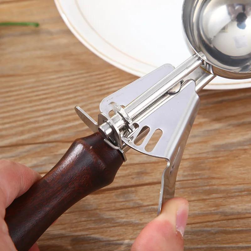 304 Stainless Steel Ice Cream Scoop Redwood Handle Household Kitchen Professional Tools Ice Cream Fruit and Popsicle Scoop New
