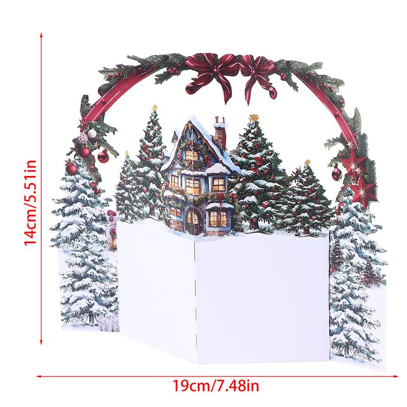 1 Stück 3D Weihnachtskarte mit verschneitem Winterhaus und Weihnachtsbaumdesign, inklusive Umschlag, festliche Grüße für Familie und Freunde