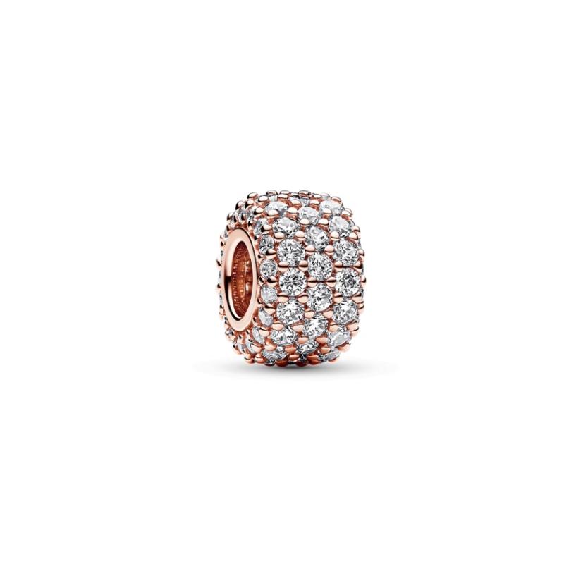 Pandora Sparkling Three-Row Pavé Charm Gold Plated Copper Silver Alloy Synthetic Cubic Zirconia Pendant Women’s Rose Gold 782820C01