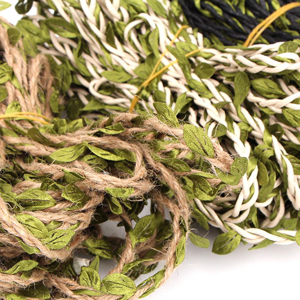 10m Cloth Hemp Rope Artificial Green Leaves Rattan DIY Craft Decorative Ribbon Christmas Ornament