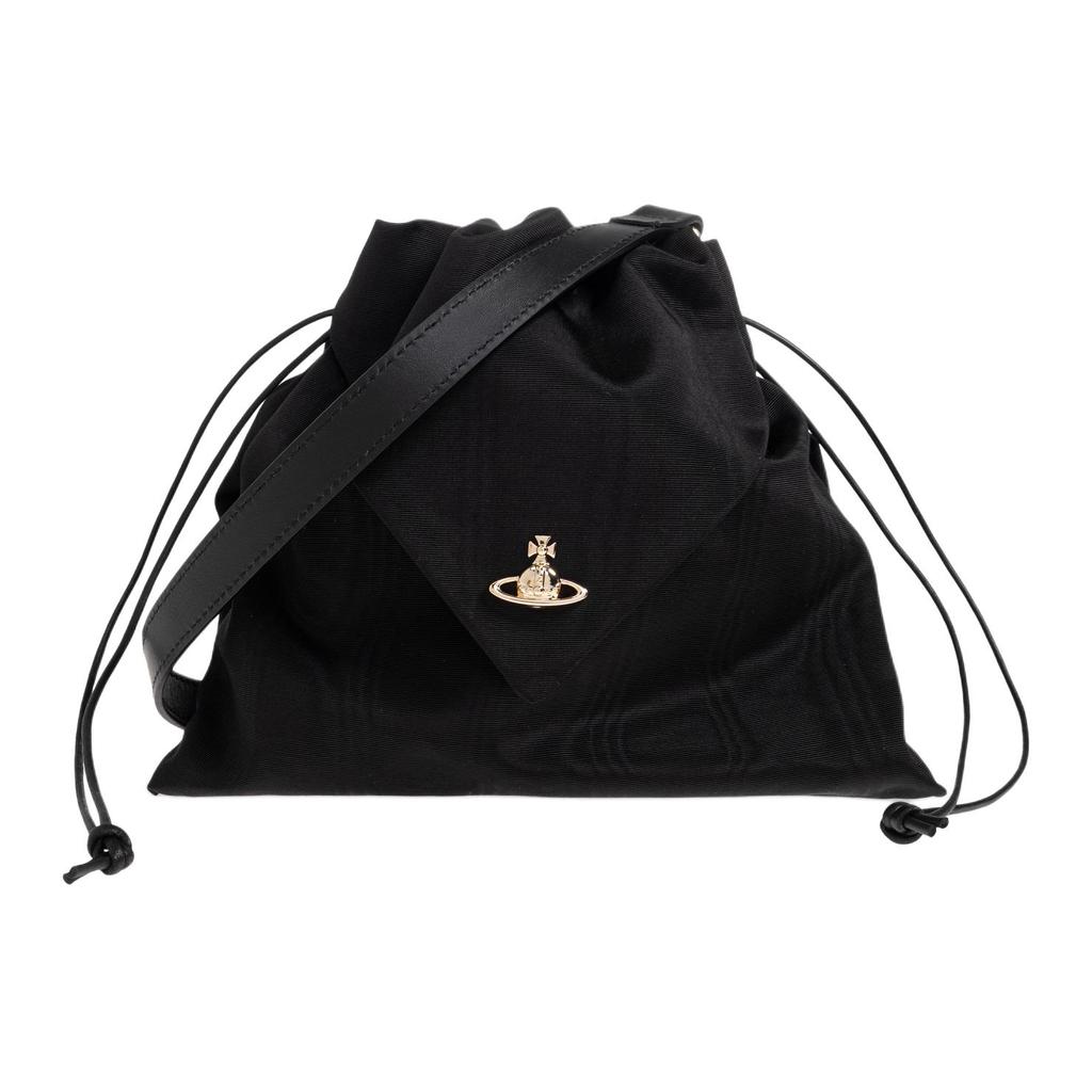 VIVIENNE WESTWOOD Harlequin Metal Logo Drawstring Design Shoulder Bag Women Shoulder Bag Black 4803001QWW01F4N401
