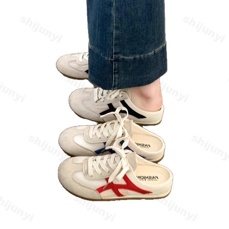 Summer Women Mules Shoes 2025 Sports Round Toe Flat Female Footwear Sneakers Platform Slip On Fashion Comfortable Half Slippers