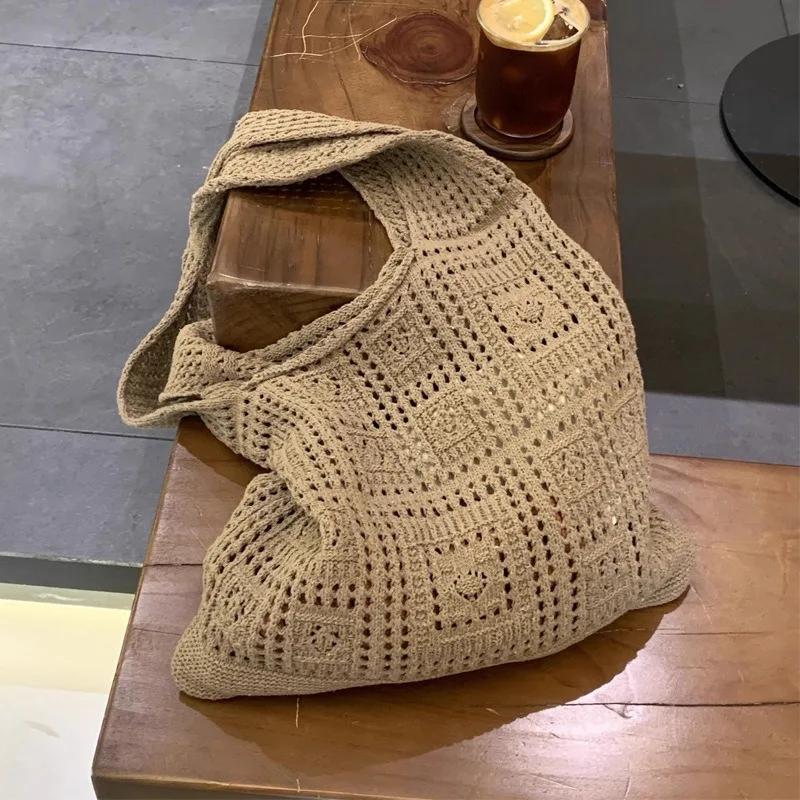 Premium Knitted shoulder bag for women's leisure commuting hollowed out large capacity woven handbag Strong Strong