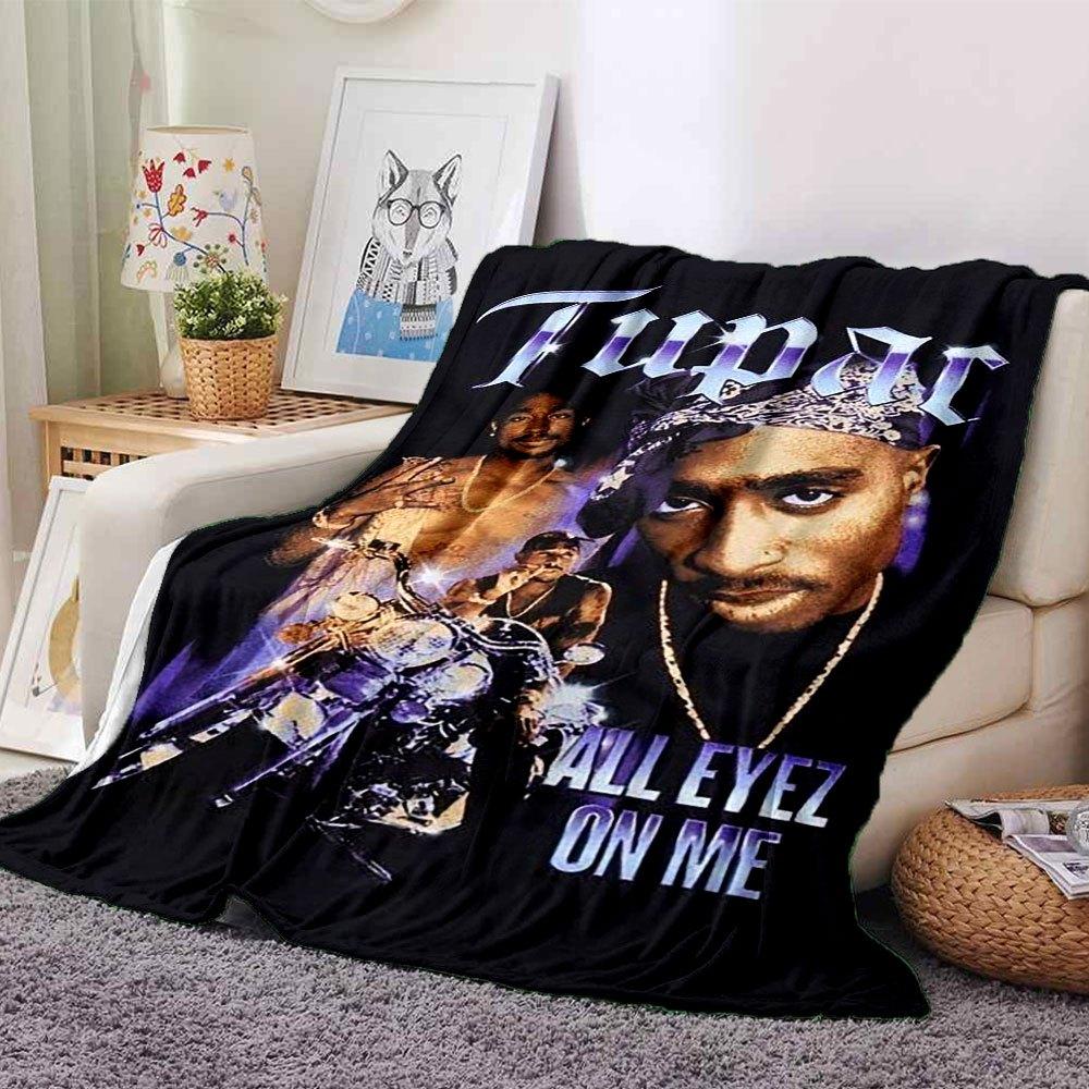 1pc 2PacHip Hop Blanket Soft Lightweight All Season Multi Purpose Throw for Sofa, Bed, Office & Picnics, French Style with Iconic Album Art & Quotes